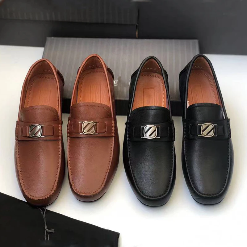 

Мужские повседневные туфли из натуральной воловьей кожи, коричневые дизайнерские брендовые Лоферы ручной работы на плоской подошве, лето ...