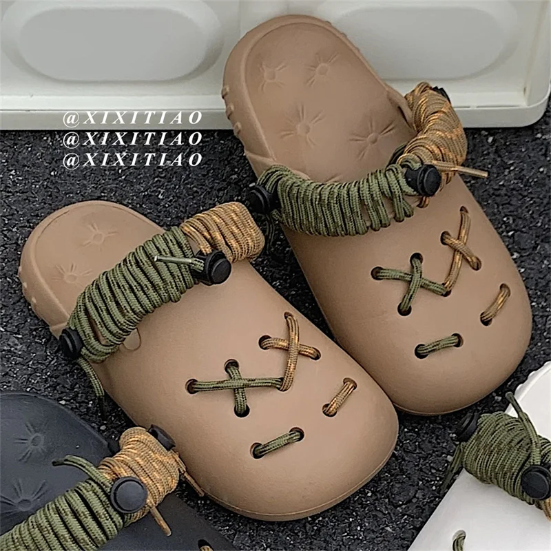 Retro Designer Shoes Women Casual Personality Slides EVA Quality Thick Slippers Lady Non-Slip Sandals Beach Garden Slippers Man