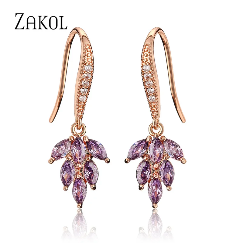 

ZAKOL Classic Marquise Leaf Zircon Drop Earrings AAA CZ Crystal Ear Hook Statement Earring Luxury Bridal Wedding Party Jewelry