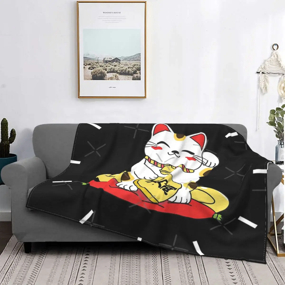 

Manta Kawaii Манеки Neko, colcha de cama a cuadros, toalla de playa con капуча, ropa de cama de algodón