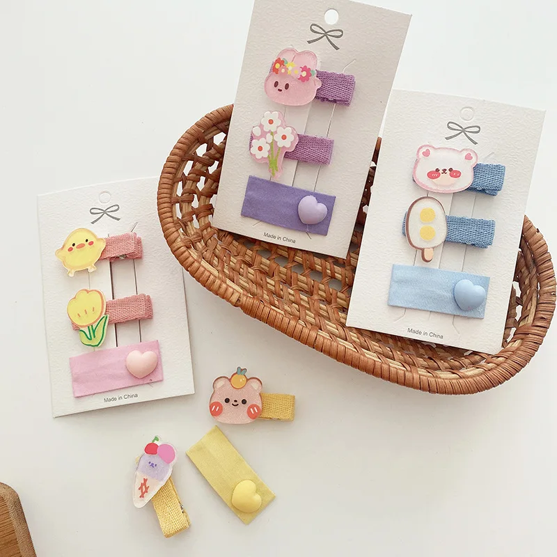 

3pcs/set Mini Hairpins for Baby Girl Small Cute Cartoon Sweet Girl Hair Clip Fabric Bang Side Clip Baby Girl Hair Accessories