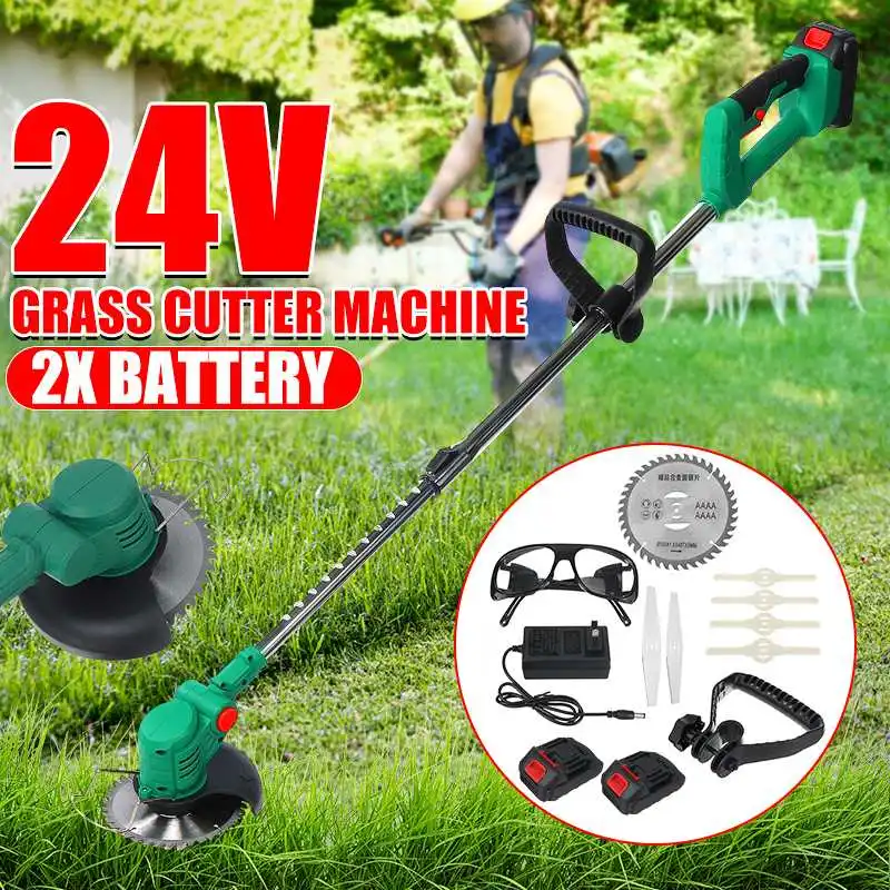 24VF 1800W Electric Grass Trimmer Cordless Lawn Mower Hedge Trimmer Adjustable Handheld Garden Power Pruning With 2Pcs Battery