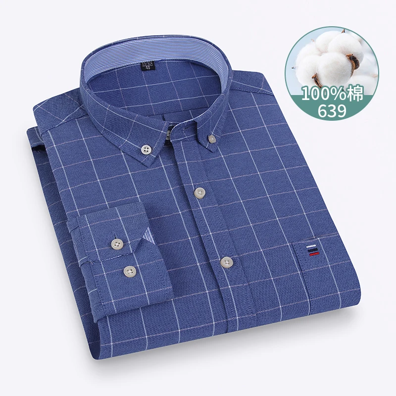 Новинка мужская клетчатая рубашка из чистого хлопка весна и осень модная