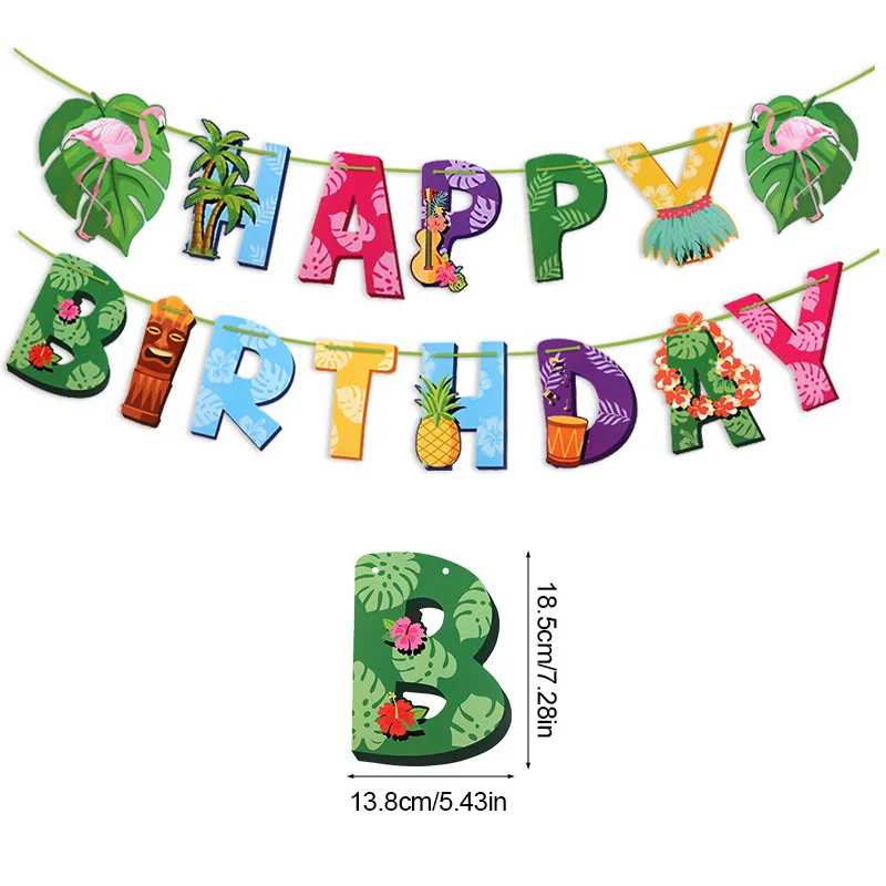 

Гавайское украшение для вечеринки, гирлянда с днем рождения, мультяшный фламинго, ананас, баннер, топперы для торта, летний Луау, вечерние, свадебный декор