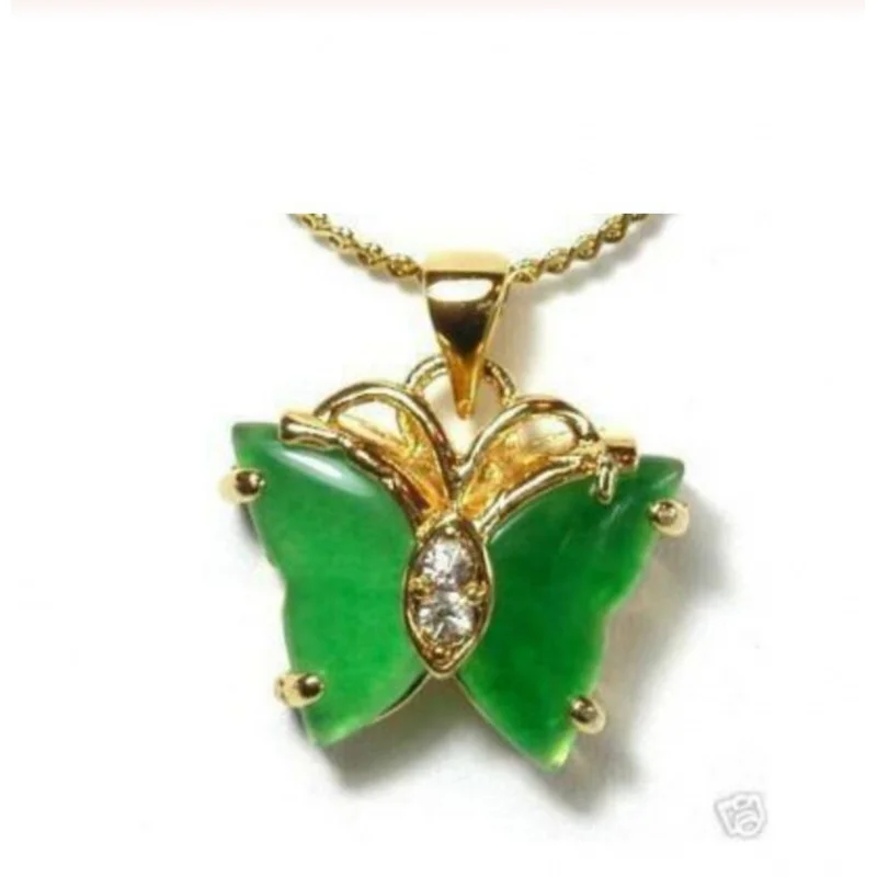 

Chinese Green Jade stone Butterfly Pendant & Necklace