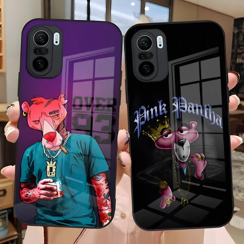 Мультяшный чехол для телефона с розовой пантерой, стеклянный дизайн для Xiaomi Redmi Note 13 10T 11i 11T 11 9 8 11S Poco X3 M4 F3 Pro, чехлы
