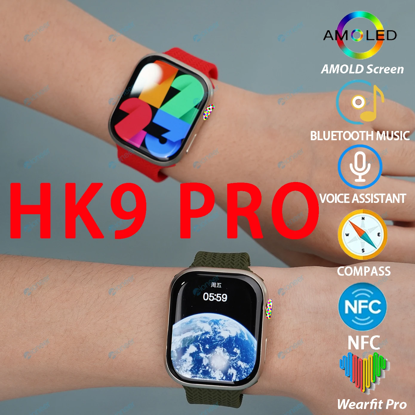 

HK9 PRO AMOLED Smart Watch Series 8 2.02" HD Infinite Screen Compass Siri NFC GPS Track Women Men Sports Watch For Apple Watch