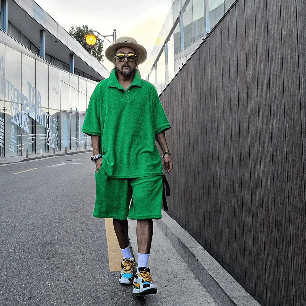 

Мужской костюм для активного отдыха, модная брендовая ткань, летняя Свободная рубашка поло и свободные брюки