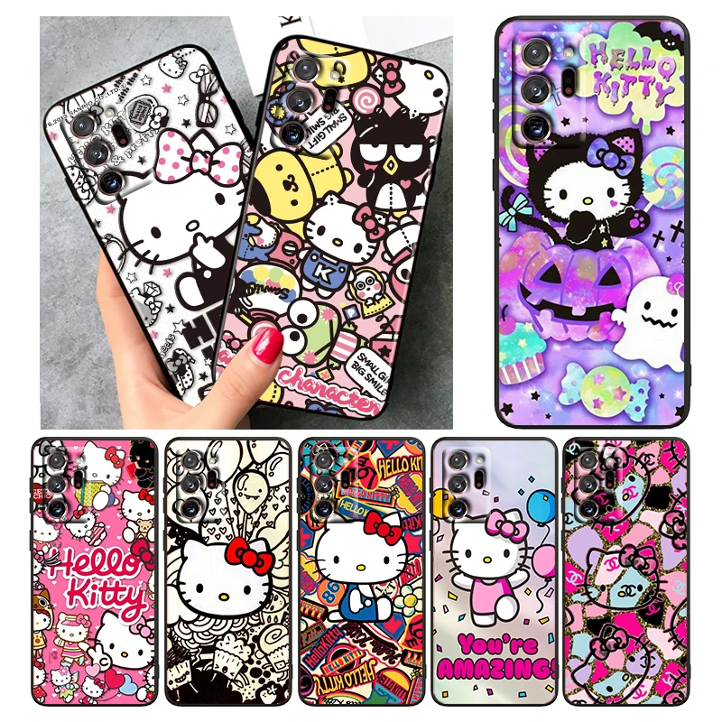 

Hot Hello Kitty Cute For Samsung A73 A70 A20 A10 A8 A03 Note 20 10 9 Ultra Lite Plus F23 M52 M21 j7 j6 Black Phone Case