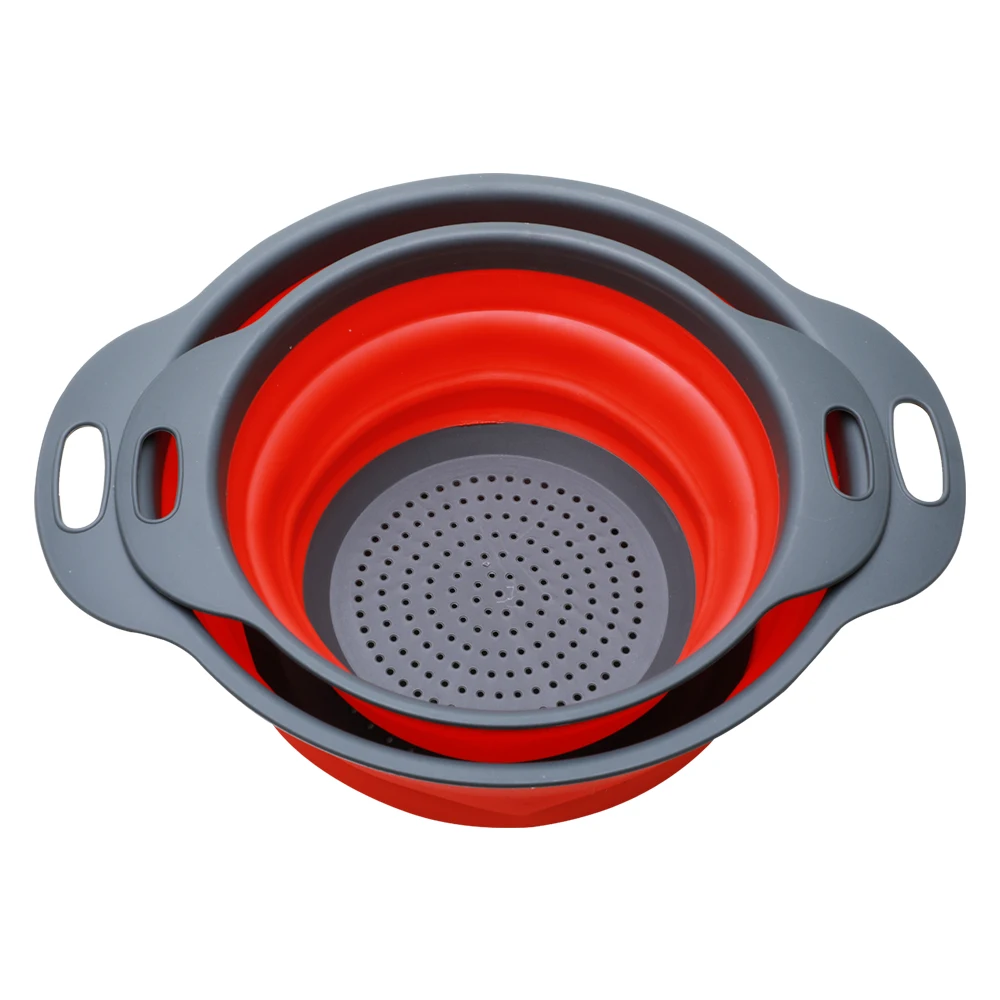 Jincraftsman®Двойные круглые складные силиконовые очищающие овощи фрукты рыба мясо сливной фильтр корзина ХРАНЕНИЕ кухонной утвари комбинирова...
