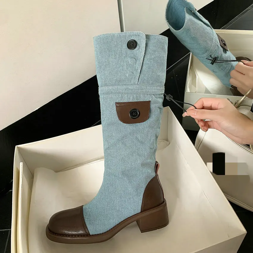 QUTAA/2024 г. Женские сапоги до колена элегантная повседневная обувь на среднем