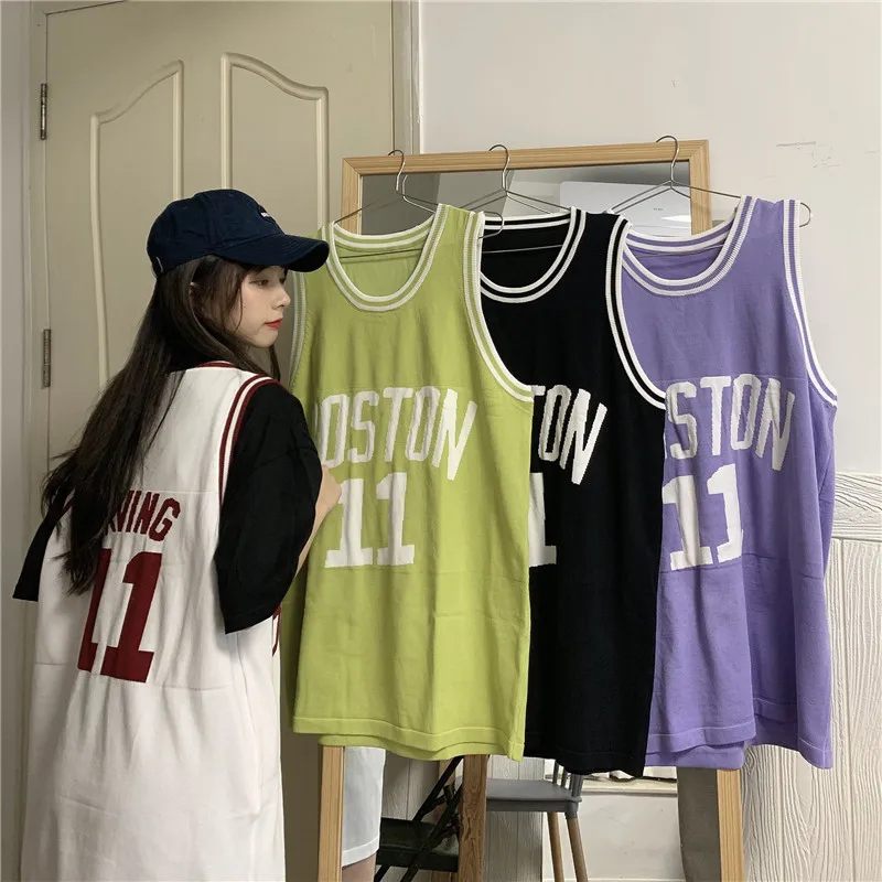 

6777 Small Video Basketball Vest Outer Wear Student Letters Loose Exercise Jersey Mid-Length Sleeveless T