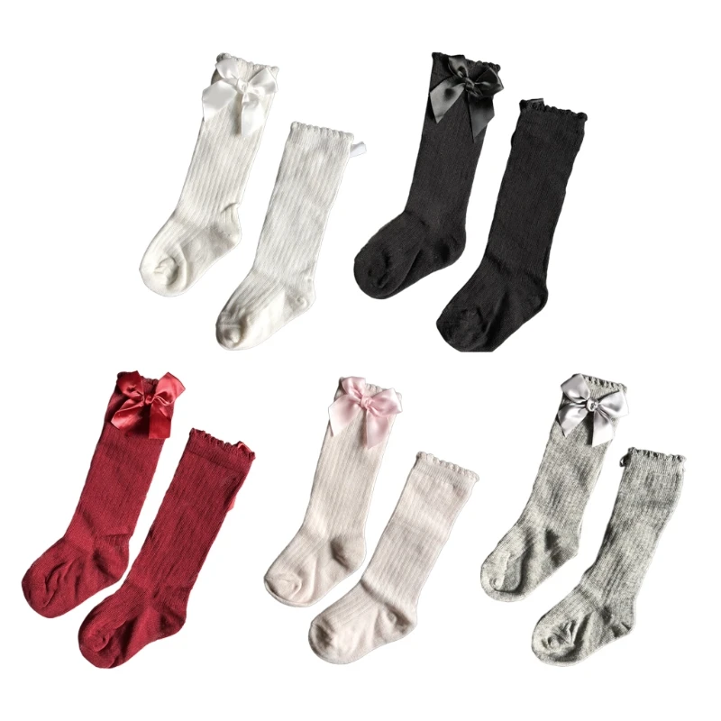 

Soft Comfortable Beautiful Knee High Socks with Bow Design Medium Stockings for Newborn Infant Baby Girl S/ M