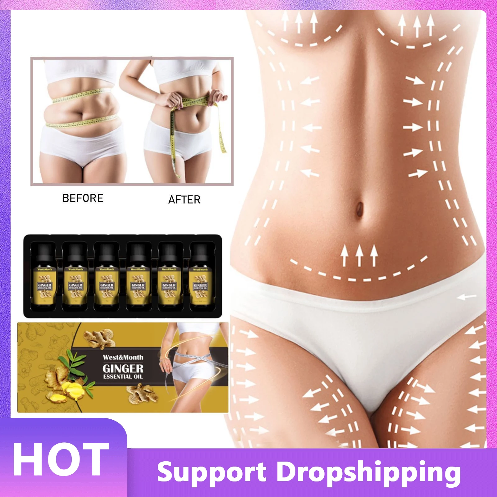 

Ginger Slimming Oil Lymphatic Drainage Pomote Metabolism Removal Cellulite Fat Burning Full Body Fast Weight Loss Massage Oils