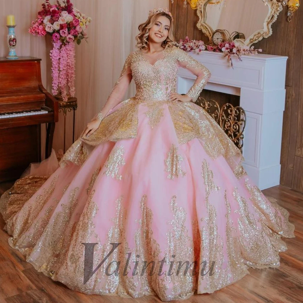 

Бальное платье Valintimu Quinceanera, роскошное вечернее платье знаменитости, женское платье с длинным рукавом, индивидуальный пошив