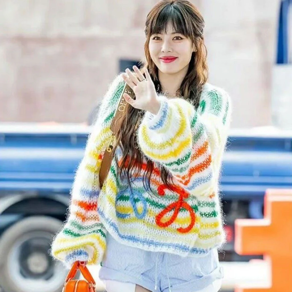 

Women Colorful Stripe Pullover Sweater Autumn Fashion Hollow Out Long Sleeve Knitted Tops 2023 Lady Loose Chic Sweaters