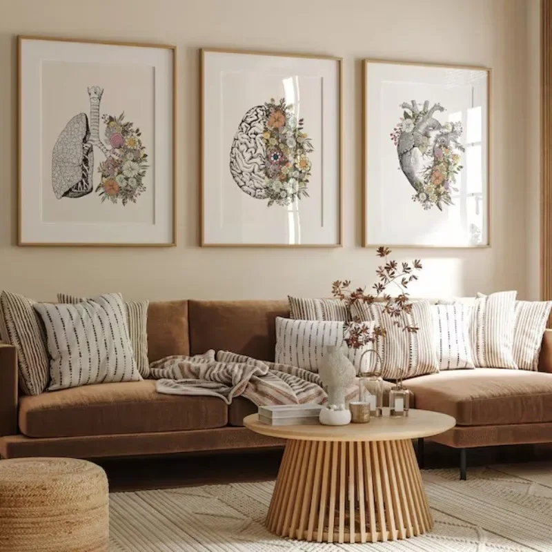 Печать на холсте &quotАнатомический цветок сердце мозг легкие&quot