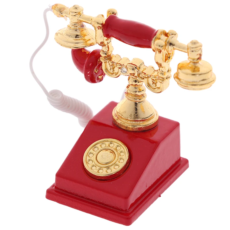 

1:12 1:6 Mini Miniature Phone Model Alloy Vintage Retro Rotary Telephone Dollhouse Furniture Toys Decoration Accessories