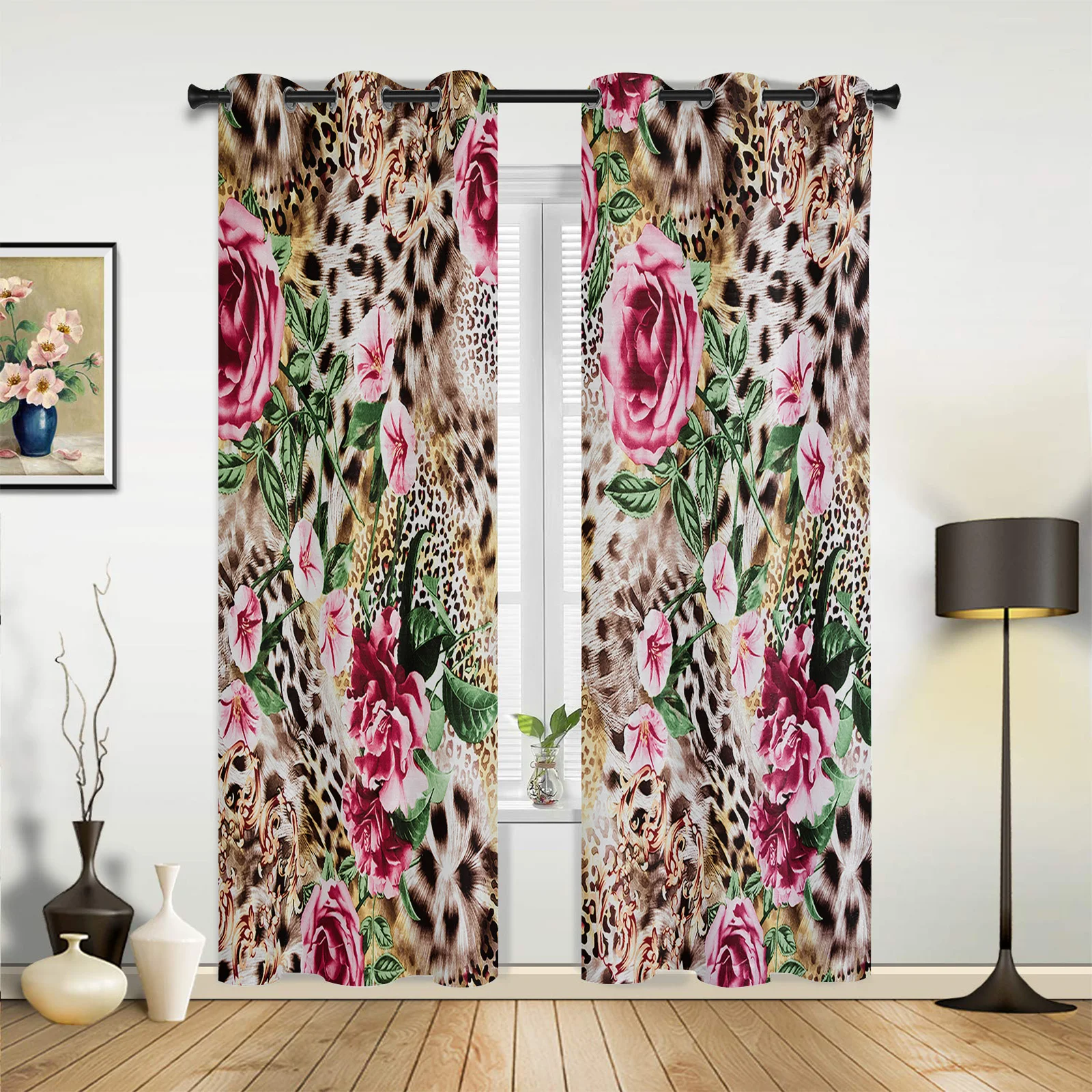 

Leopard Rose Art Flower Curtains for Bedroom Living Room Drapes Kitchen Children's Room Window Curtain Modern Home Decor