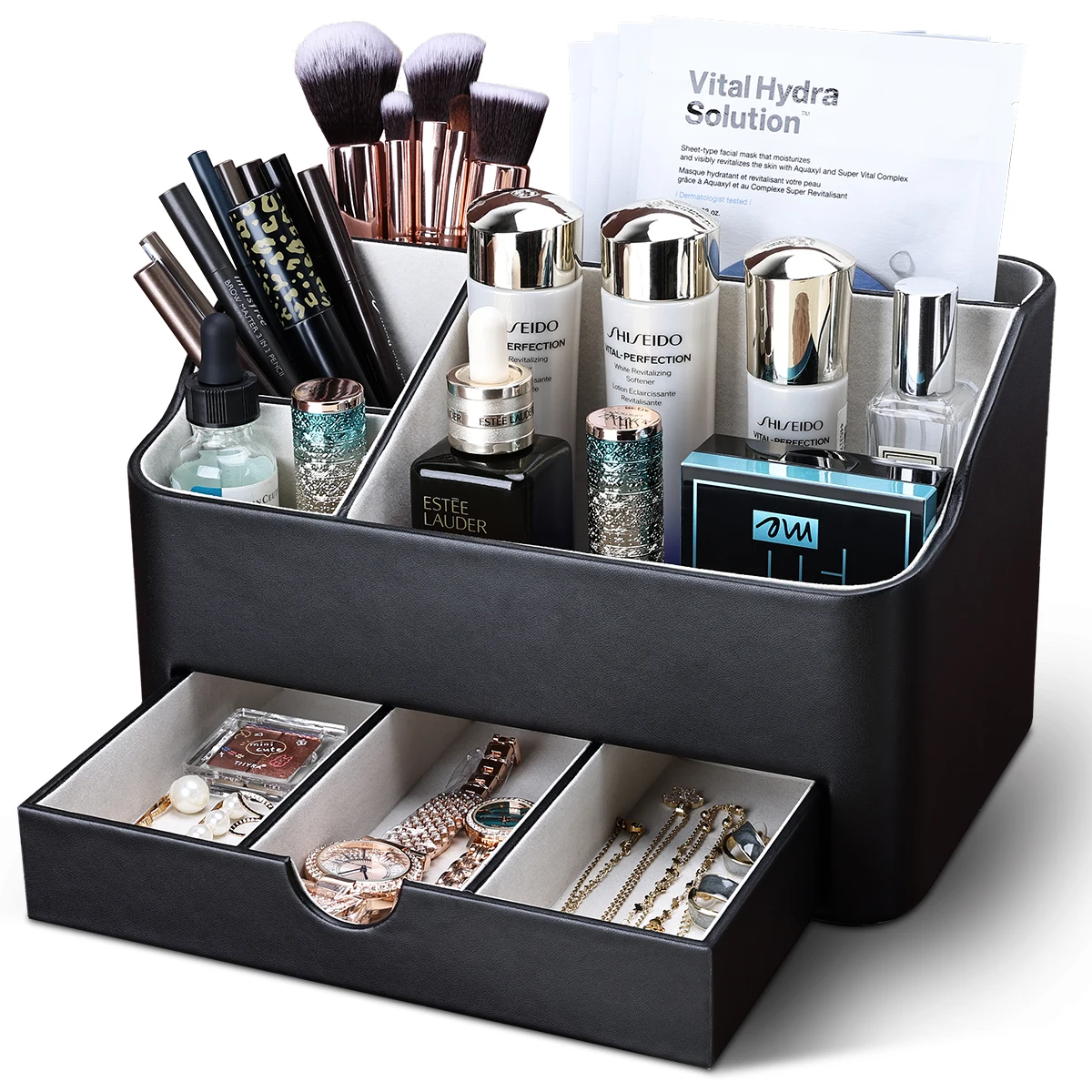 

Multi-Grids Storage Organizer Box PU Leather Desk Organizer Drawer Office Accessories Pen Pencil Holder Cosmetic Box