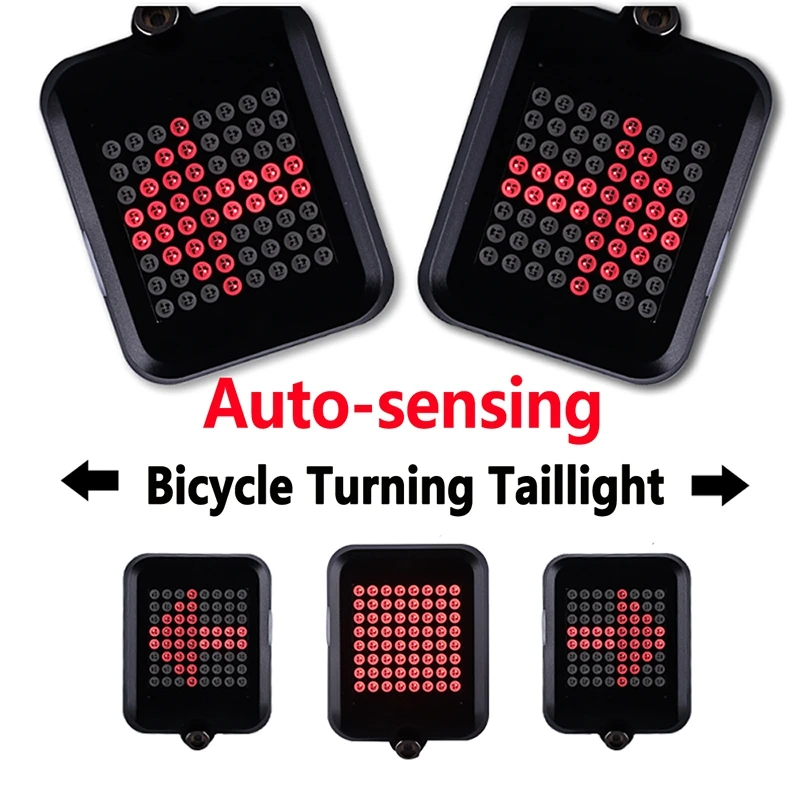 

USB Rechargeable Bike Tail Light,80 Lumens 64 LED Light Beads Bicycle Turn Signal Lights with Intelligent Sensor Brake Turn Sign
