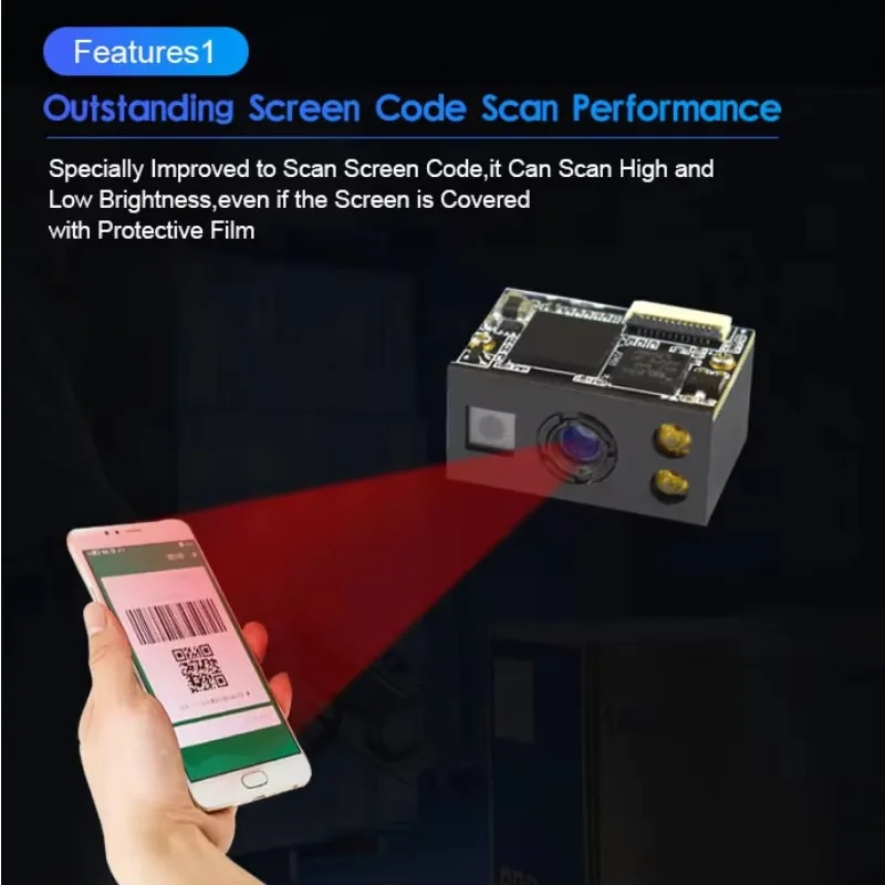 Фото Модуль сканирования QR-кодов USB, миниатюрный 2D OEM сканер штрих-кодов, модуль камеры COMS, модуль сканирования 1D/2D штрих-кодов для киосков с интерфейсом UART №1
