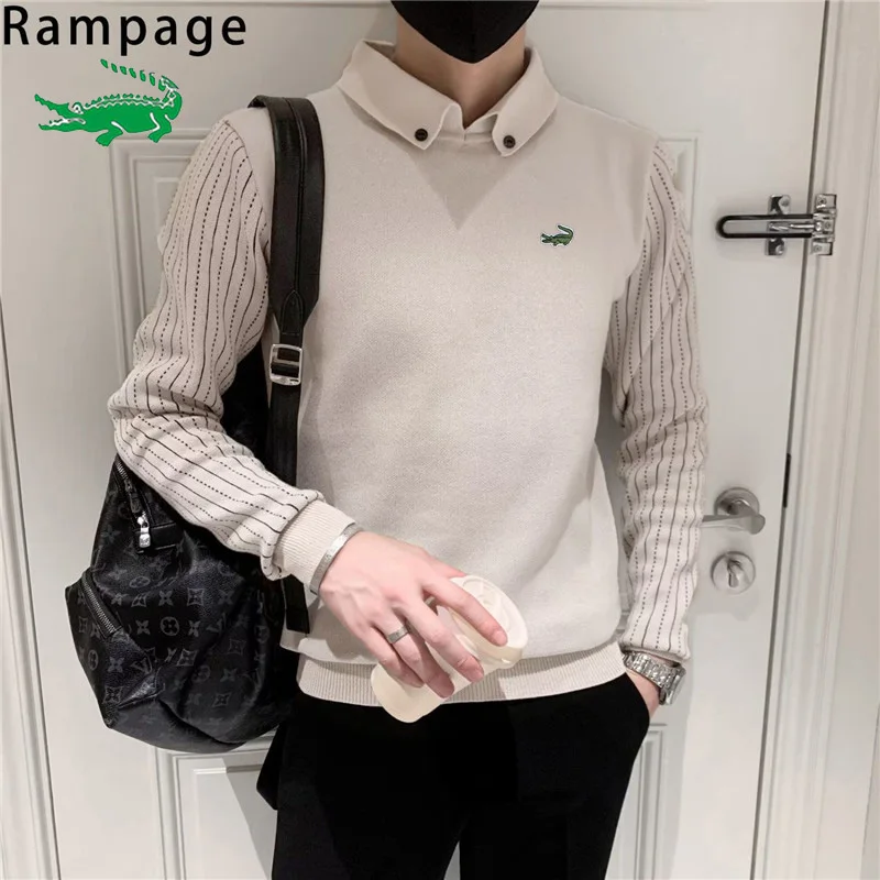 Men Sweaters Tricolor CARTELO Embroidery Knitted Sweater Autumn Thick Warm Design Sense Gentleman Lapel Slim Knit Base Coat