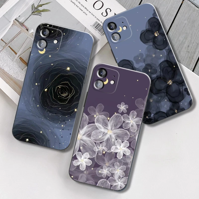 

Retro Flowers Black Roses Phone Case For iPhone 12 11 Pro 13 Mini Max X XR XS 6 7 8 6s Plus SE 2020 Soft Silicone Back Cover