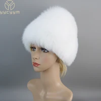 Hot Sale Winter Hat 100% Real Natural Silver Fox Fur Women's Knitted Fur Cap Women Hat Fox Fur Hat Female Ear Warm Winter Must