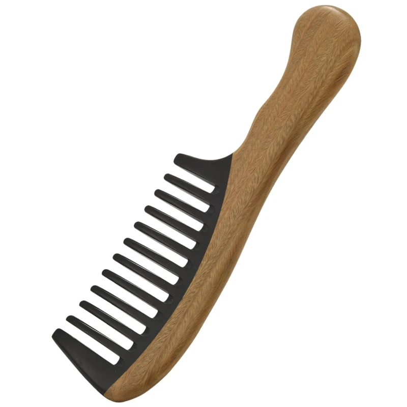 

Hair Comb No Static Detangling Natural Aroma Handmade Wooden Buffalo Horn Comb Wide Tooth Comb