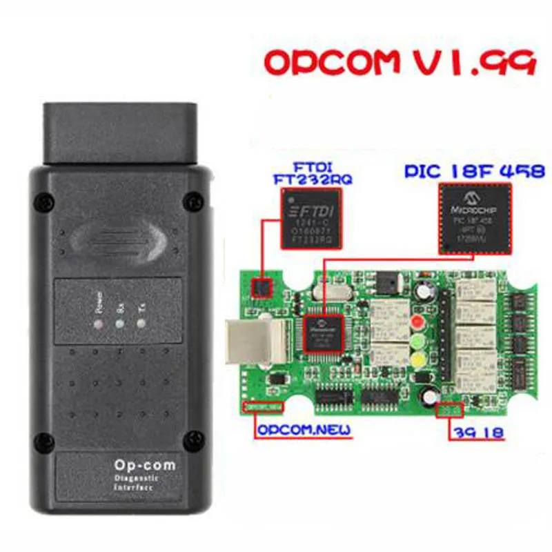 Сканер OP COM V1.70 OPCOM V1.78 V1.99 для Opel OBD2 OP-COM диагностический инструмент с чипом PIC18F458 |