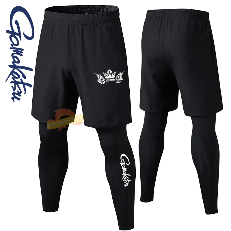 

Gamakatsu for Men's Quick Dry Breathable Fake Two Piece Fishing Pants Running Fitness Pants Outdoor Elastic Hiking Cycling Pants