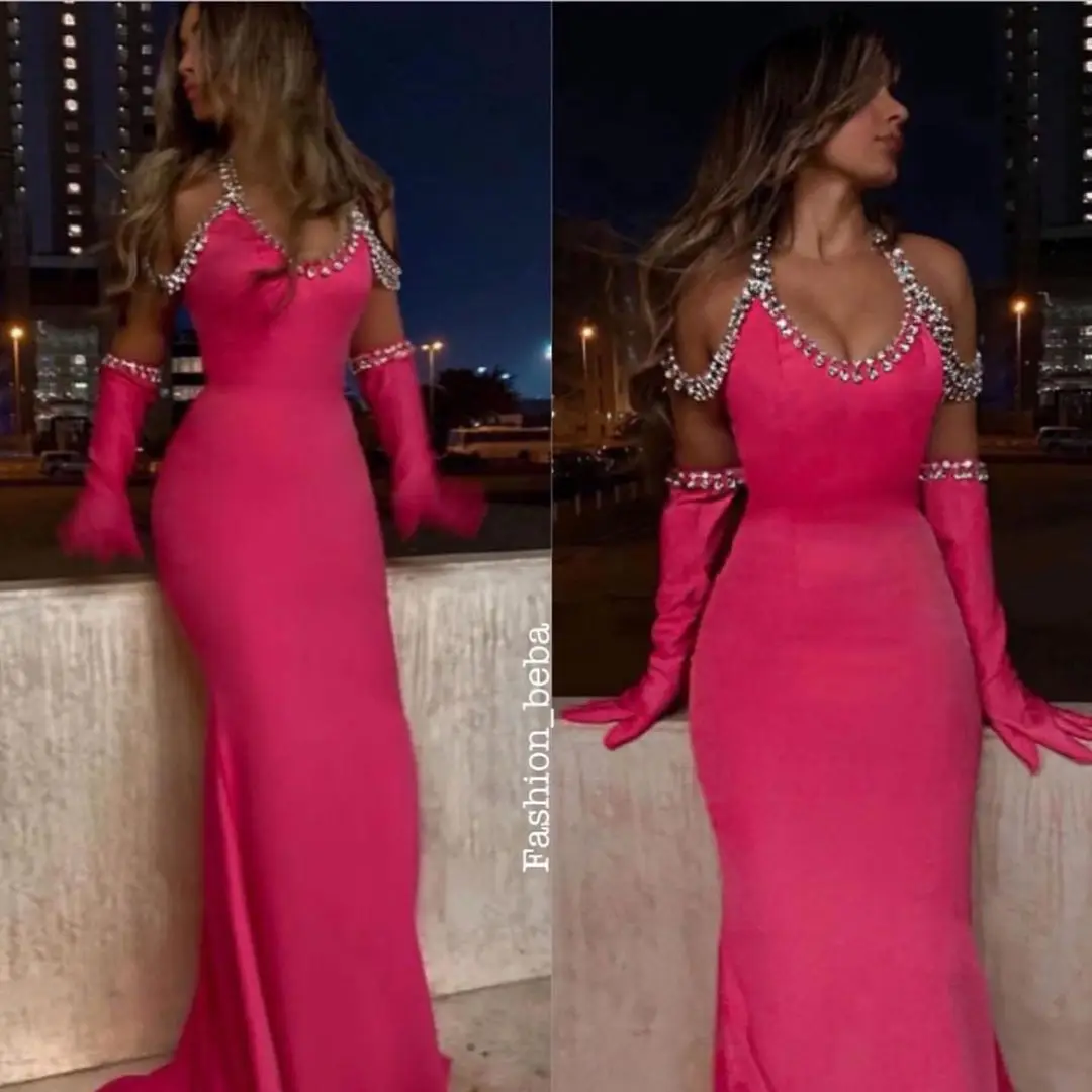

Pink Mermaid Evening Dresses Bone Sweethearts High Side Split Prom Dresses Arabic Celebrity Dresses Formal Women Party Gowns
