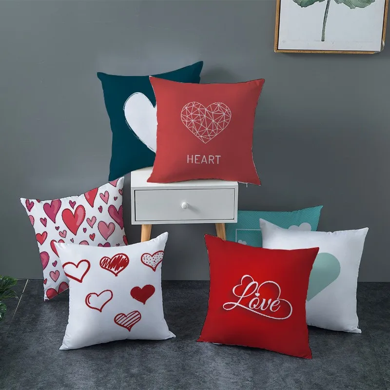 

Seat Living Room Sofa Pillowcase Valentine's Day Love Cushion Cover Red Pink Heart Pillowcase Home Decor