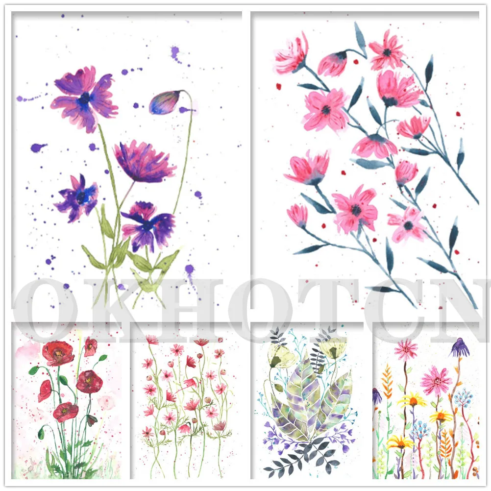 

Full Drill Diamond Painting Red Flower Green Plant Embroidery Cross Stitch Abstract 5D Diy Rhinestone Mosaic Art Home Decor