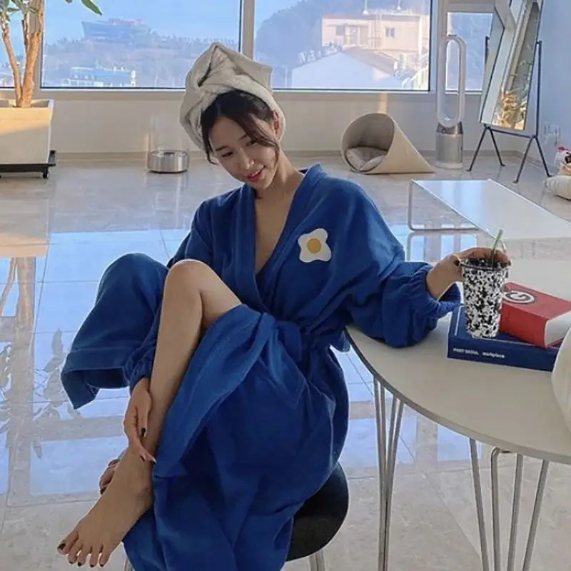Floral Robe for Women Belt Sleepwear Nightdress Winter Night Wears Pajama Nightgown Long Sleeve Warm Fleece Homewear Japanese