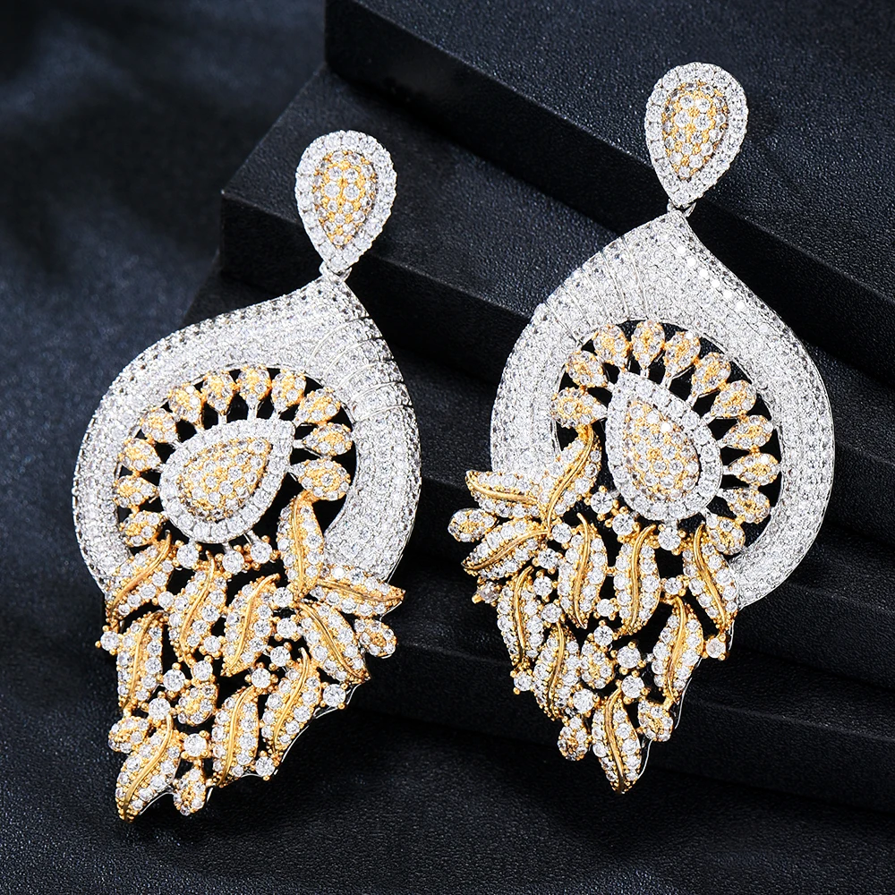 GODKI Роскошные африканские висячие серьги с листом для женщин Свадебные фианитами