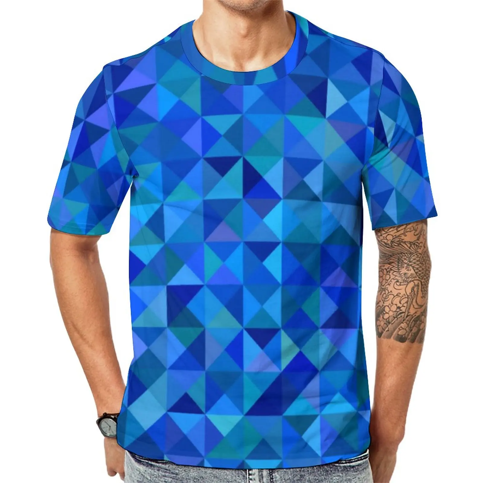 

Футболка мужская оверсайз с геометрическим принтом, рубашка с абстрактным треугольным принтом, топ с коротким рукавом в стиле Харадзюку, на лето