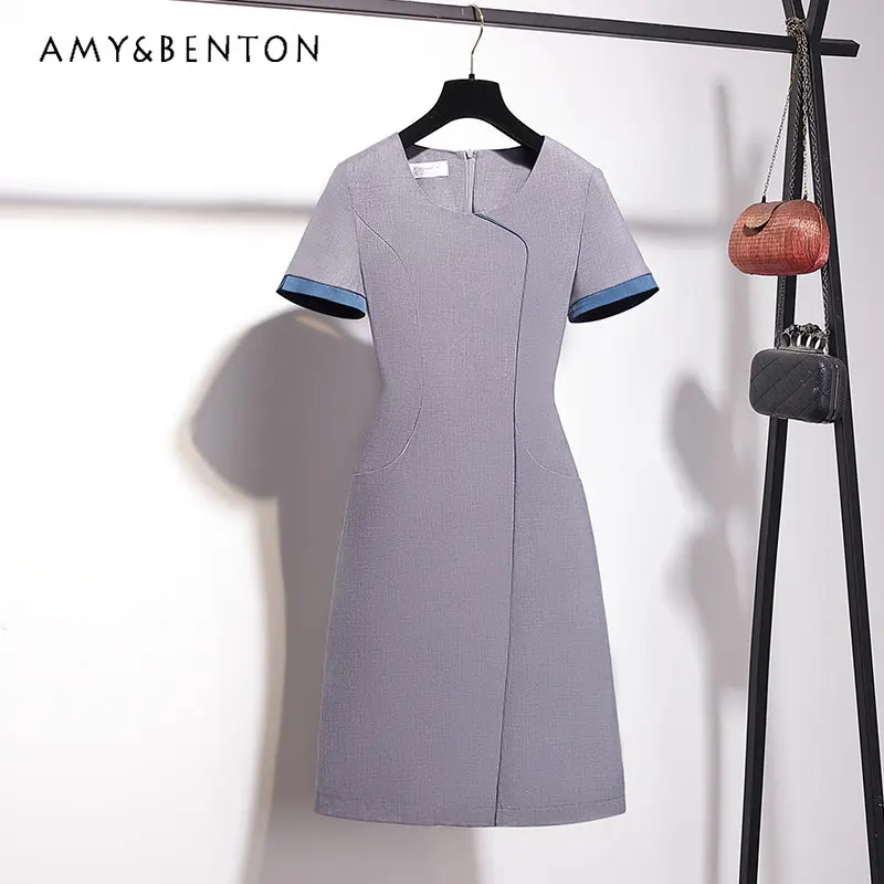 

Женское контрастное Деловое платье составного кроя, привлекательное облегающее ТРАПЕЦИЕВИДНОЕ ПЛАТЬЕ С Коротким Рукавом, привлекательная одежда для работы, лето