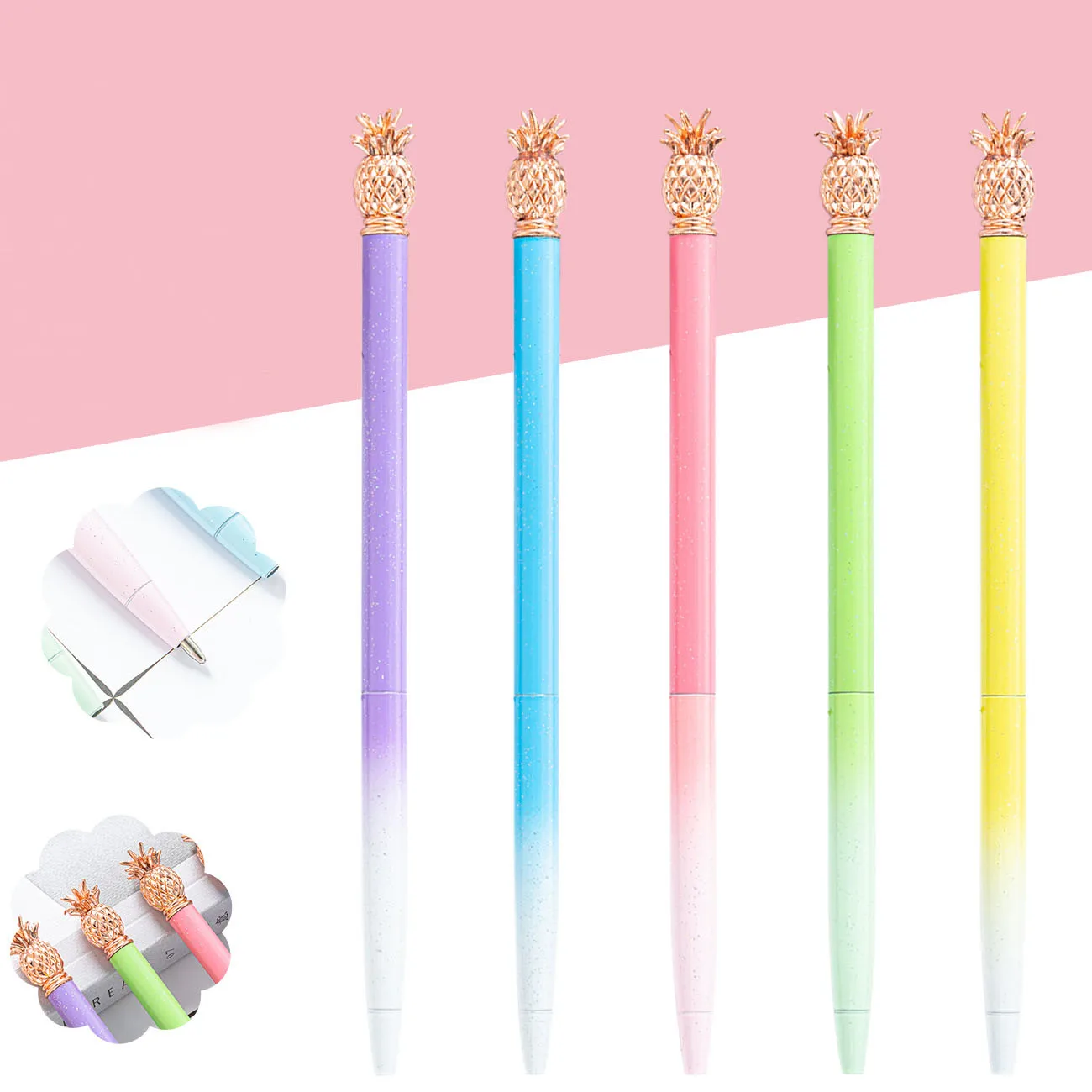 

Шариковая ручка с мультяшным ананасом для письма, корейские канцелярские принадлежности для учеников, школьные принадлежности, металлическая ручка, офисные аксессуары