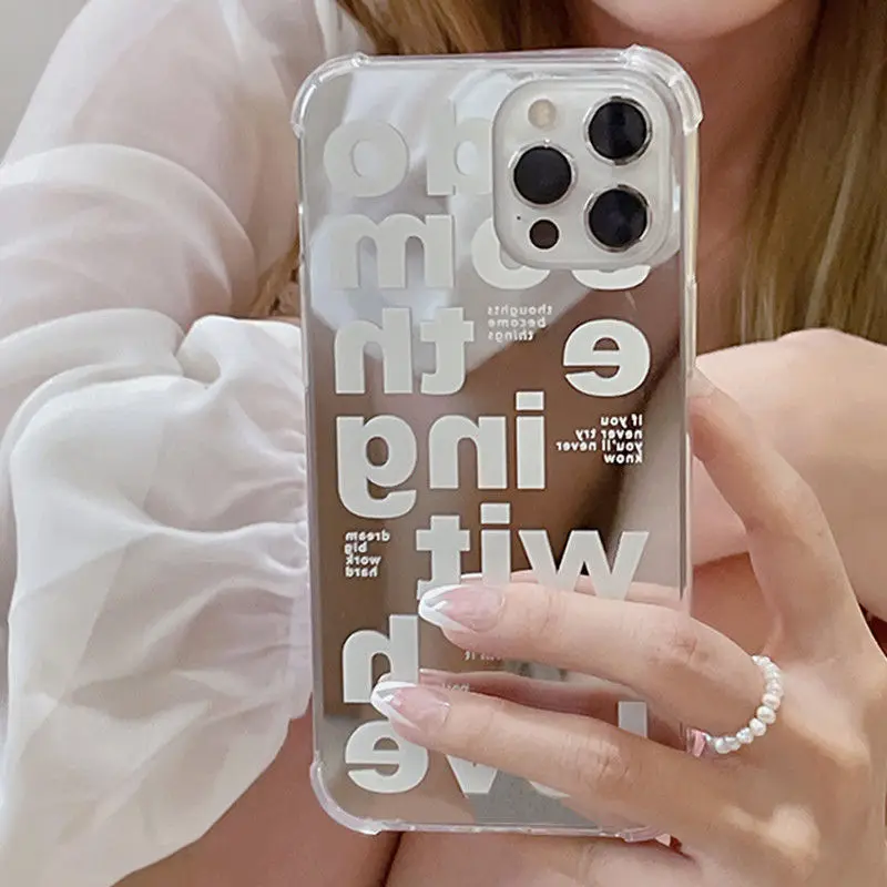 Luxury Letter Makeup Mirror Phone Case For iPhone 12 13 11 Pro MAX Mini XR X XS 7 8 Plus SE 2 Soft TPU Silicone Shockproof Cover
