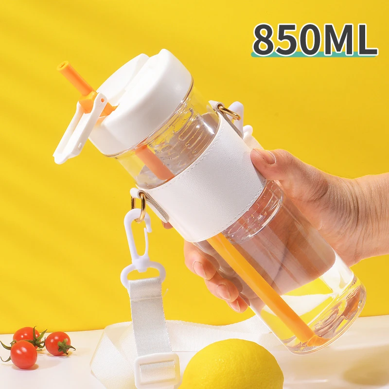 850ml Large Capacity Water Bottle for Girl with Straw Plastic  Leakproof Portable Cup Fruit Infuser Filter Outdoor Climbing