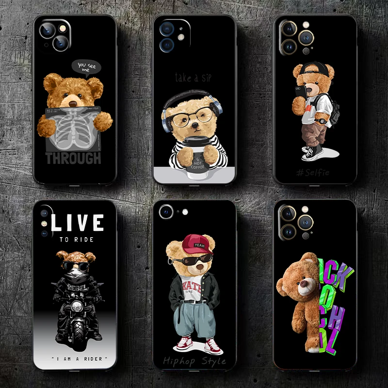 

cute luxury fashion bear For iPhone 13 12 11 Pro Max 12 13 Mini X XR XS Max 6 6s 7 8 Plus Phone Case liquid silicone funda coque