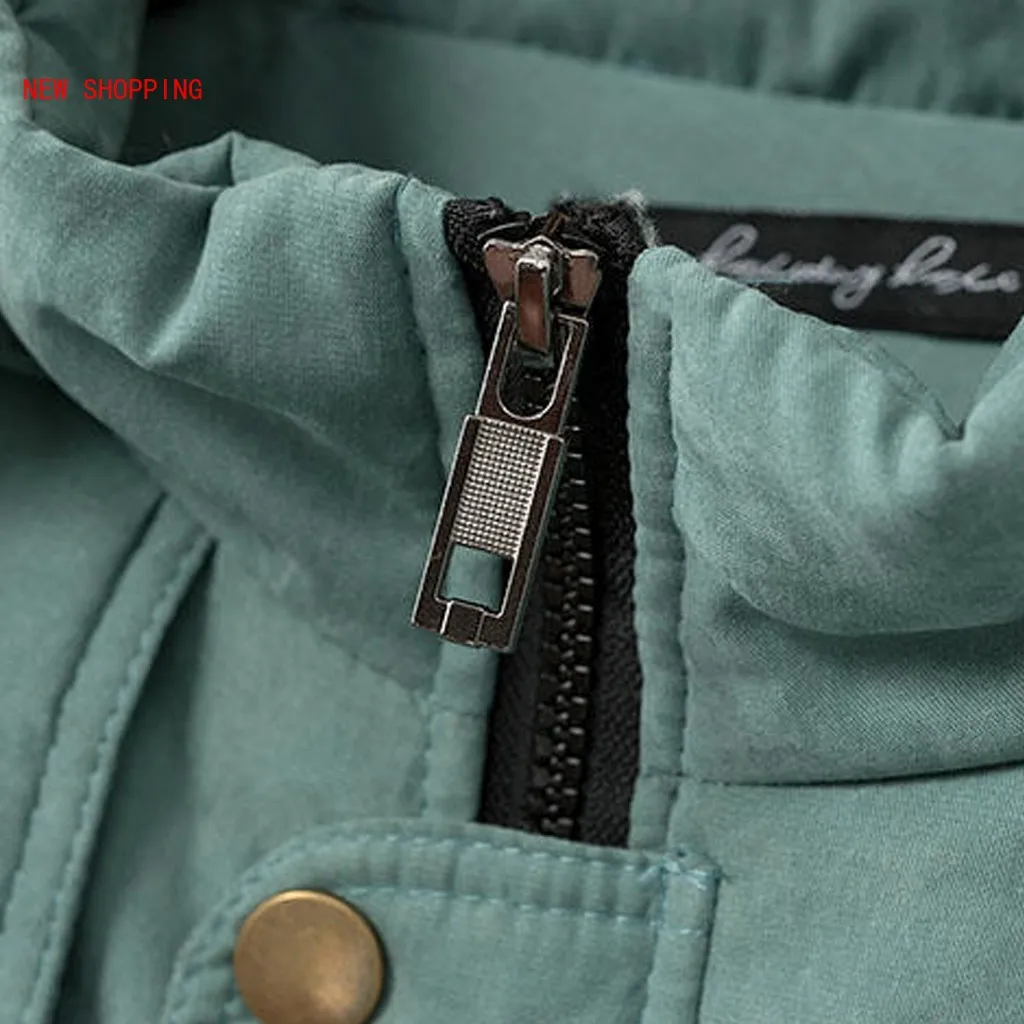 Large Size Women's Coat 2021 Fashion Winter Warm Pocket Button Zipper Female Parkas Jacket Long Sleeve Hoodie Coat Outwear Top