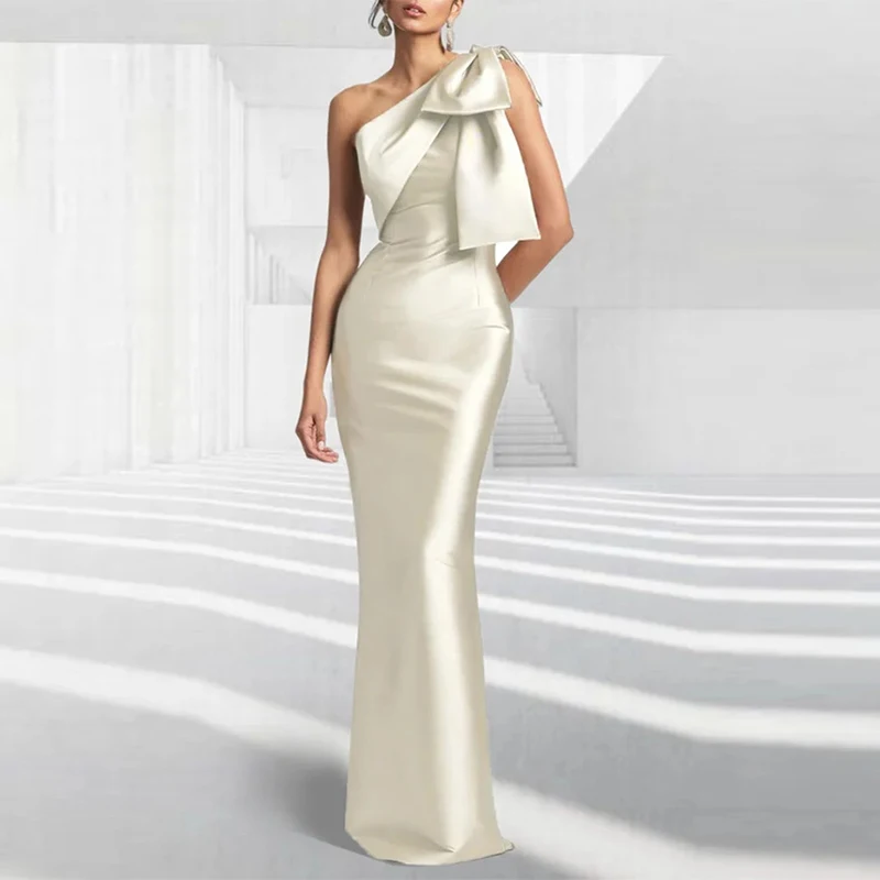 

Весеннее вечернее платье с косым воротником на шнуровке с бантом, женское сексуальное длинное платье на одно плечо, летние облегающие платья с открытой спиной