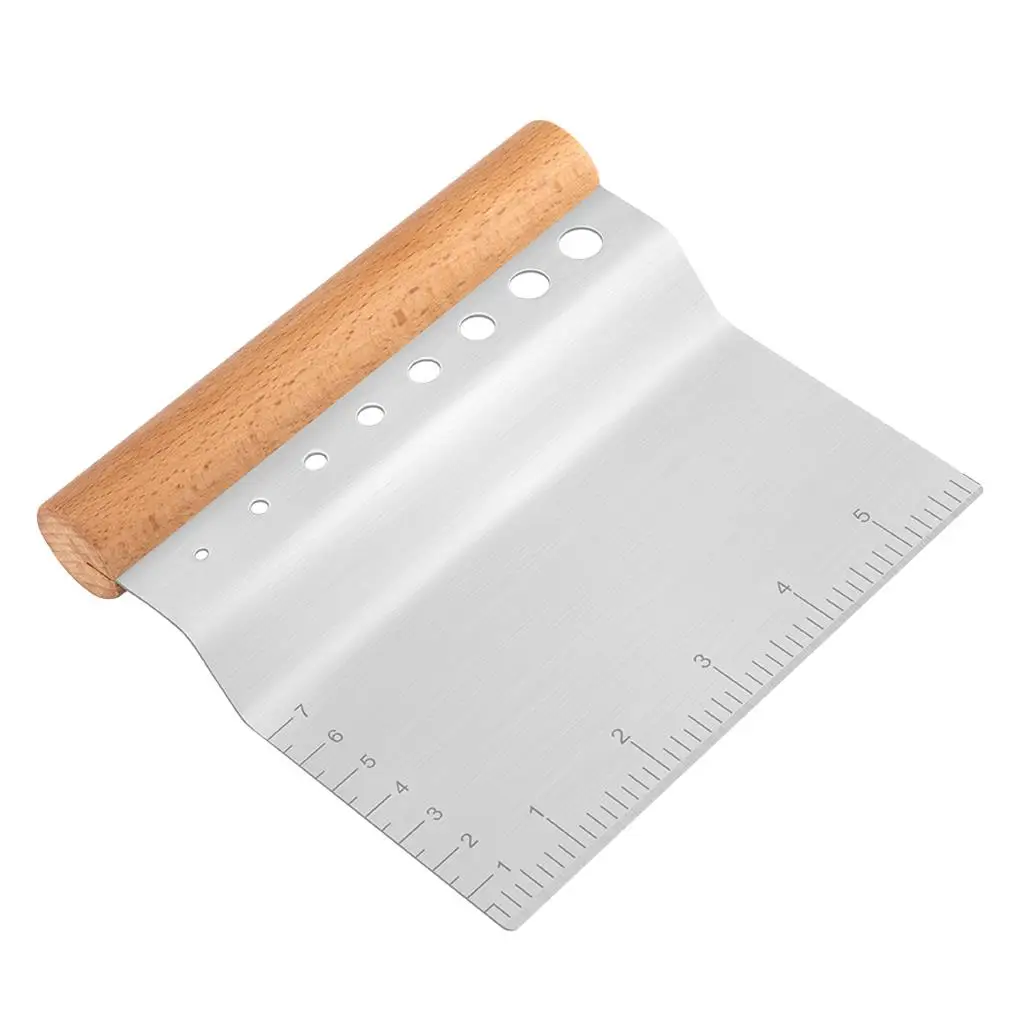 

1pc Stainless Steel Dough Chopper 8-Hole Bench Scraper Kitchen Bread Pastry Slicer With Wooden Handle Baking Accessories Tool