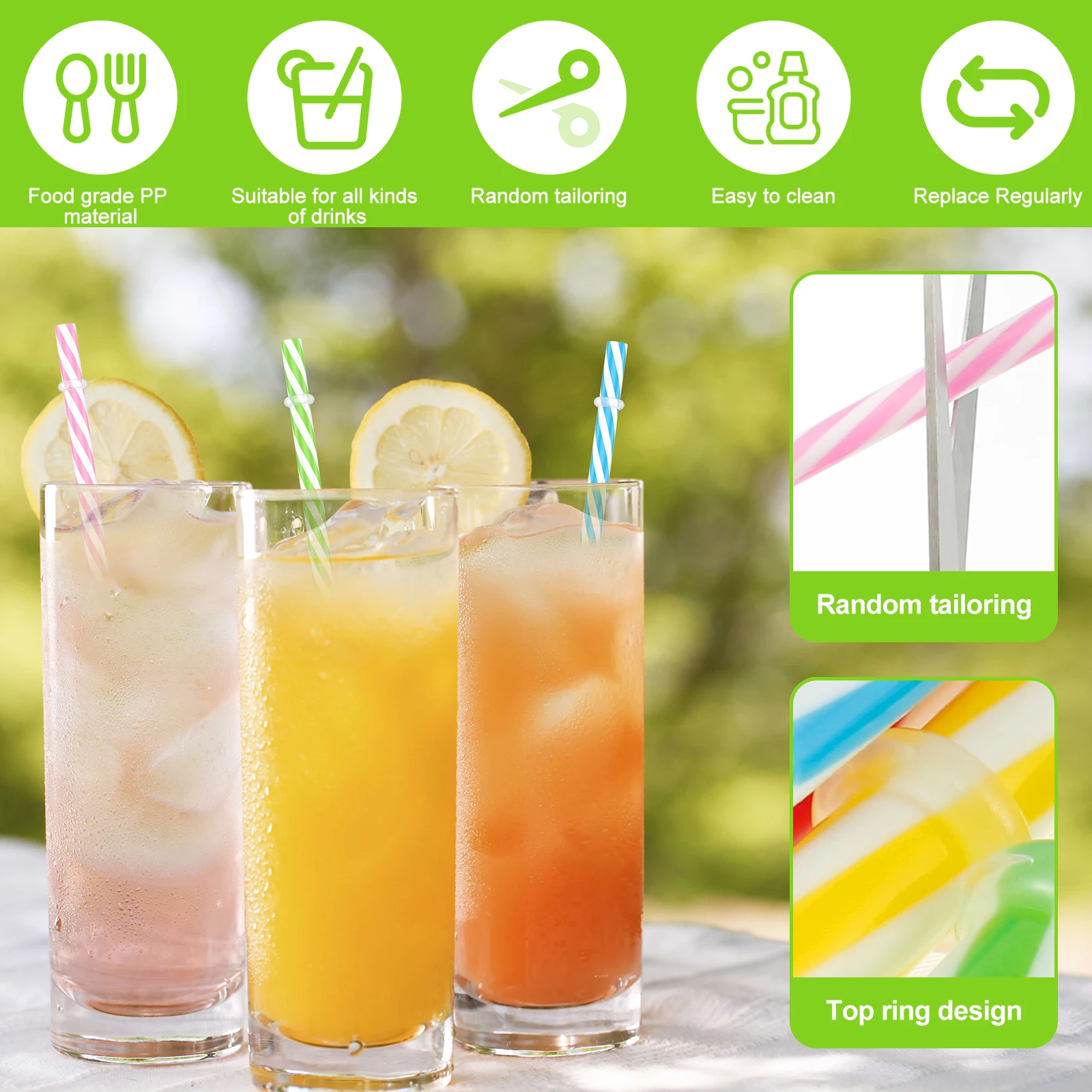 24Pcs Drinking Striped Straws Reusable Hard Plastic Straws with Cleaning Brush Assorted Color Candy-Striped Straw Party Straight images - 6