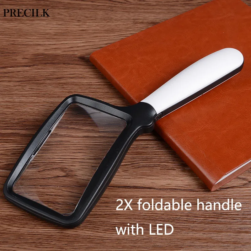 

5 LED Light or COB 2X Optical Lens Square Fold Handheld Magnifier Loupe Repair Magnifying Glass Elderly Reading Phone Screen