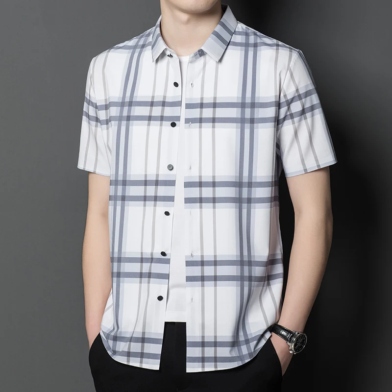 

Men's Short-Sleeved Plaid Shirt Summer New Business Casual Thin Square Collar Anti-Wrinkle Non-Ironing Half-Sleeve Shirt