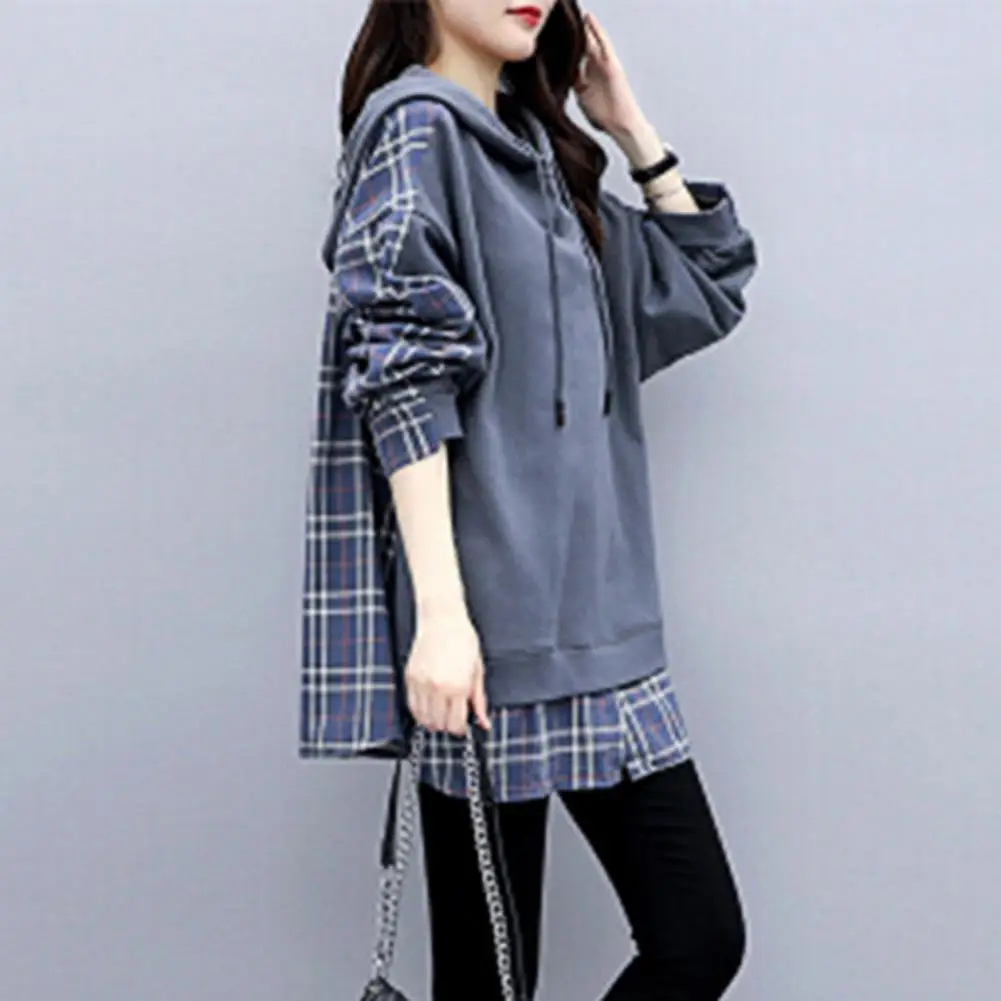 

Lady Fall Hoodie Drawstring Streetwear Thermal Wear-resistant Grid Lady Fall Hoodie Spring Hoodie for Home Wear